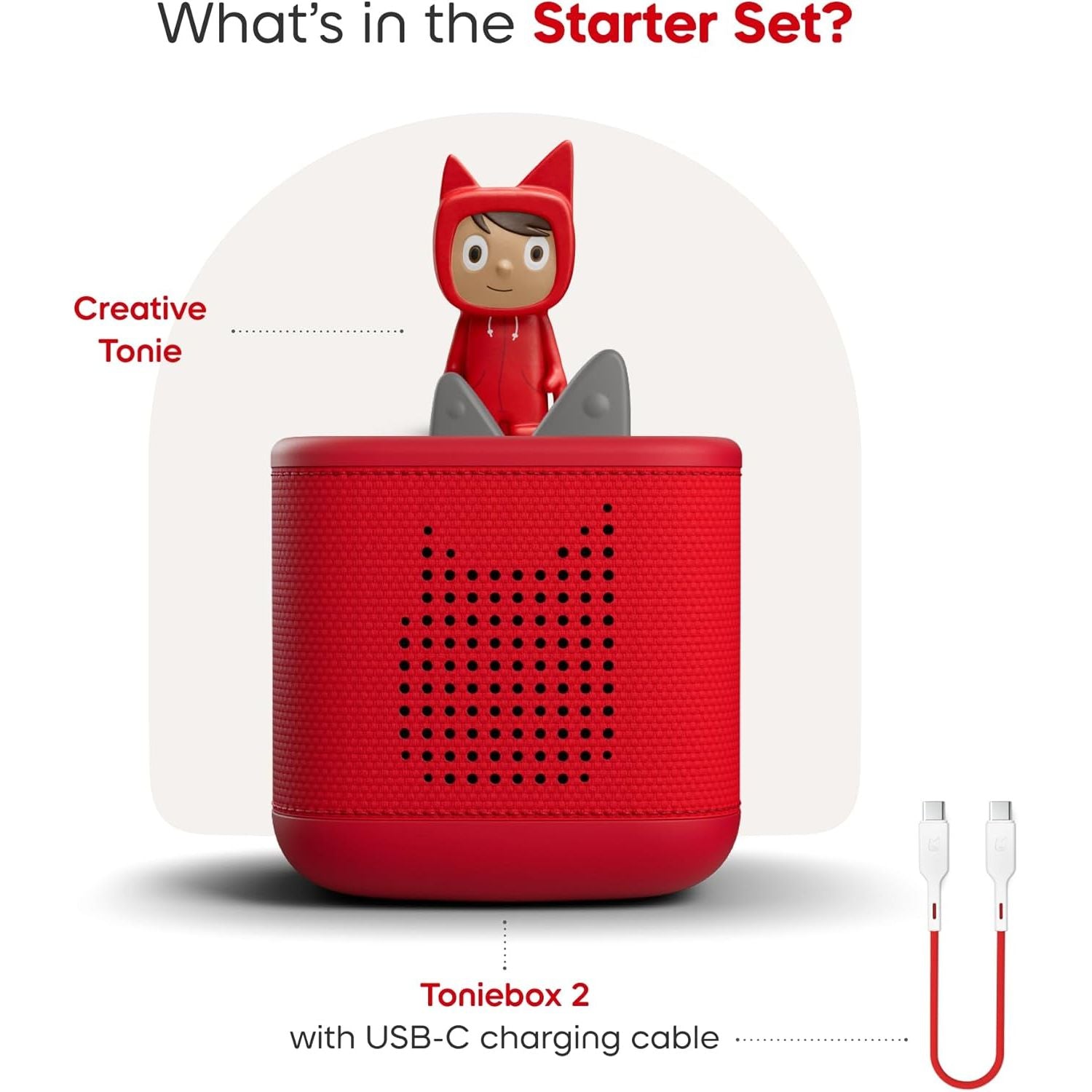 Toniebox 2 Starter Set, Speech Boosting Educational Toy for Toddlers Certified 1+, Screen-Free Audio Player with Creative Tonie Rubie – Red