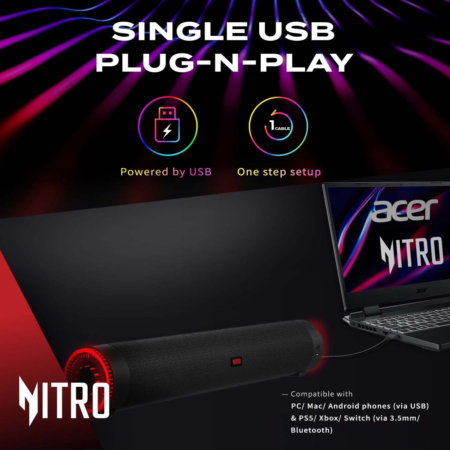 Buy Acer,Acer Nitro 2.0 Bluetooth PC Sound bar Black - Gadcet UK | UK | London | Scotland | Wales| Near Me | Cheap | Pay In 3 | Bluetooth Speakers