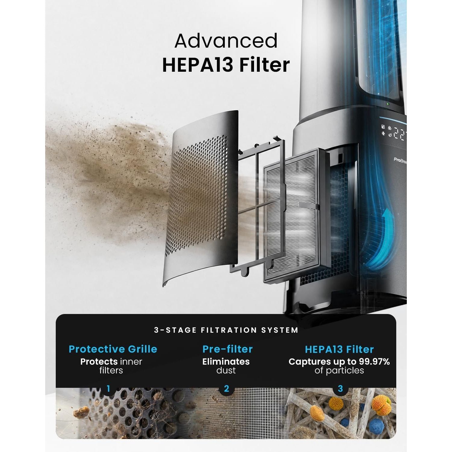 Buy Pro Breeze,Pro Breeze 41" Bladeless Tower Fan with Air Purifier Black EU – Ultra Quiet Portable Standing Fan with HEPA13 Filter, Remote Control, LED Display & 10 Speeds - Gadcet UK | UK | London | Scotland | Wales| Near Me | Cheap | Pay In 3 | Tower Fans