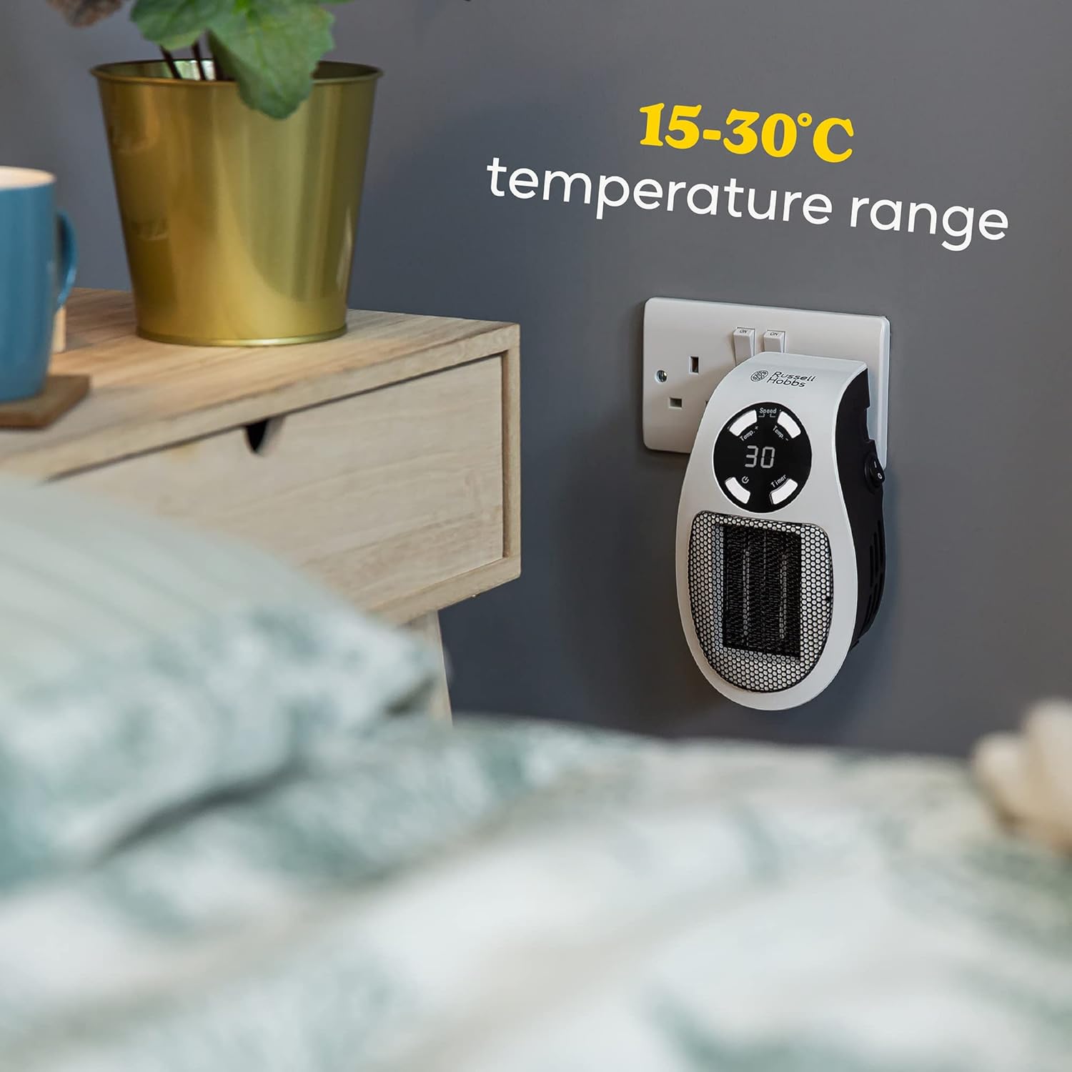 Buy Russell Hobbs,Russell Hobbs RHPH2001 500W Ceramic Plug Heater – Adjustable Thermostat, 12-Hour Timer, LED Display, 2 Fan Speeds – White - Gadcet UK | UK | London | Scotland | Wales| Near Me | Cheap | Pay In 3 | Plug