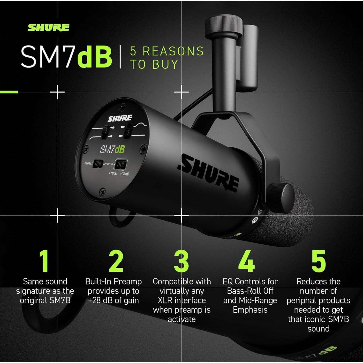Buy Shure,Shure SM7dB Dynamic Vocal Microphone with Built-In Preamp – XLR Mic for Streaming, Podcasting & Studio Recording - Gadcet UK | UK | London | Scotland | Wales| Near Me | Cheap | Pay In 3 | Microphones