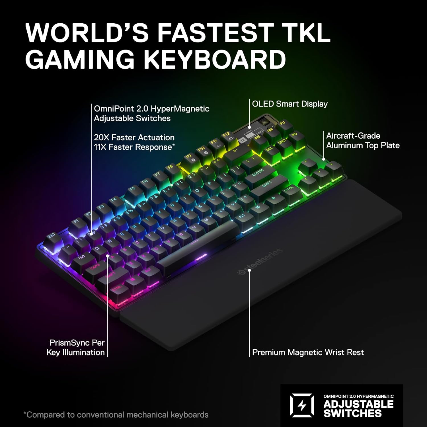 Buy SteelSeries,SteelSeries Apex Pro TKL HyperMagnetic Gaming Keyboard - World's Fastest Keyboard - Adjustable Actuation - Esports Tenkeyless - OLED Screen - PBT Keycaps - USB-C - 2023 Edition - German QWERTZ Layout - Gadcet UK | UK | London | Scotland | Wales| Near Me | Cheap | Pay In 3 | Keyboards