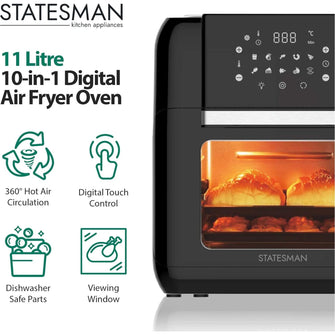Buy Statesman,Statesman SKAO11015BK Digital Air Fryer Oven with Rotisserie 11 Litre, 1500W, 60 Minute Timer, 360 Hot Air Circulation, 10 Cooking Programs, Basket & Skewer Set Included - Gadcet UK | UK | London | Scotland | Wales| Ireland | Near Me | Cheap | Pay In 3 | Deep Fryers