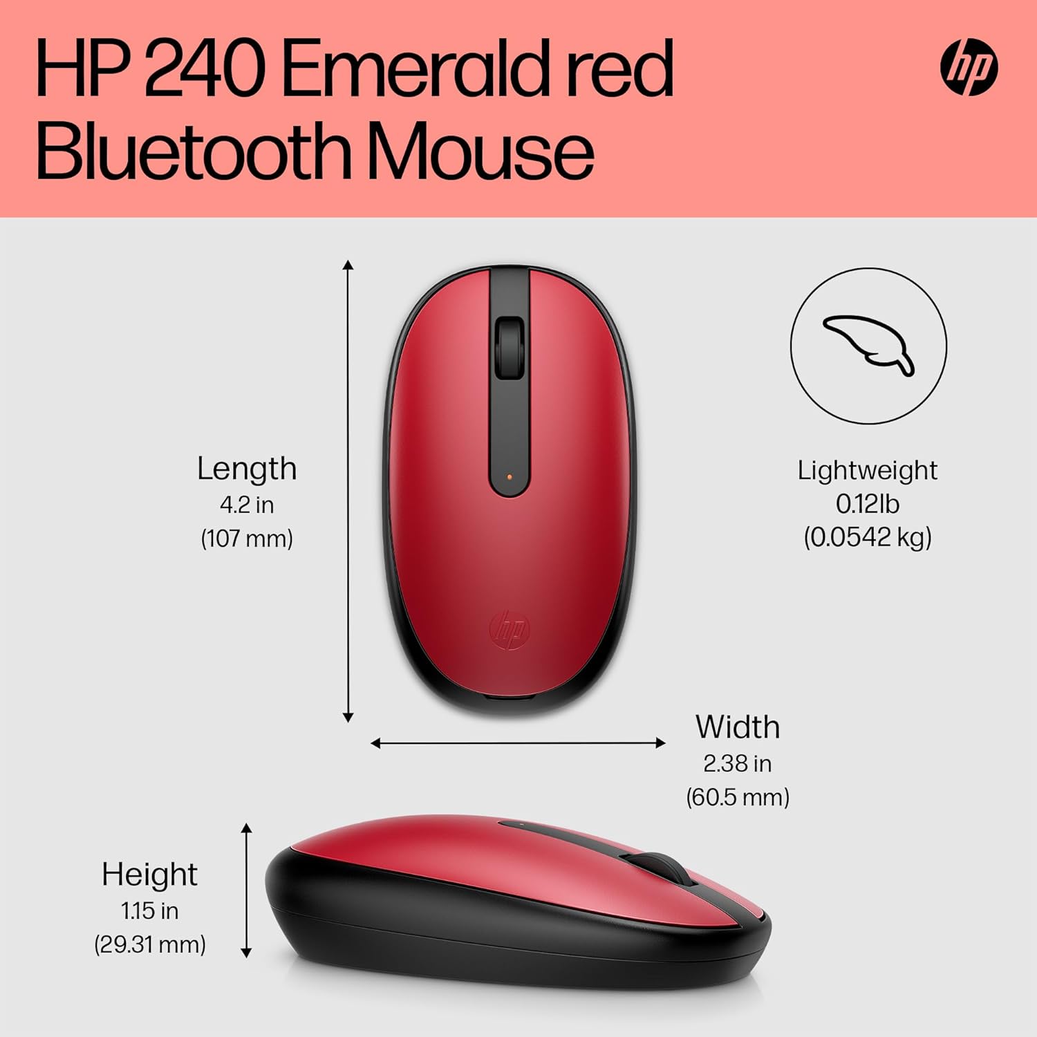 Buy HP,HP 240 Bluetooth Wireless Mouse – Red, Bluetooth 5.1, 1600 DPI Optical Sensor, Lightweight, Ambidextrous Design with AES Technology - Gadcet UK | UK | London | Scotland | Wales| Near Me | Cheap | Pay In 3 | Keyboard & Mouse