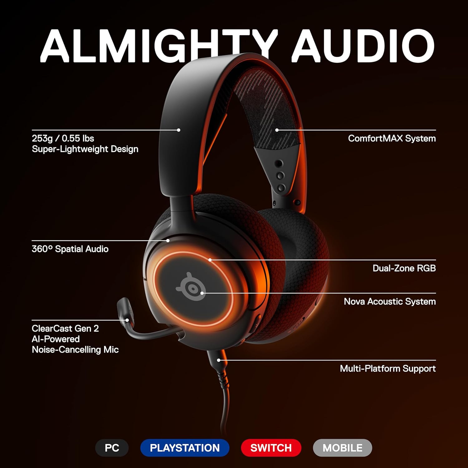 Buy SteelSeries,SteelSeries Arctis Nova 3 Multi-Platform Gaming Headset | 360° Spatial Audio, Hi-Fi Drivers & PrismSync RGB - Gadcet UK | UK | London | Scotland | Wales| Near Me | Cheap | Pay In 3 | Headphones