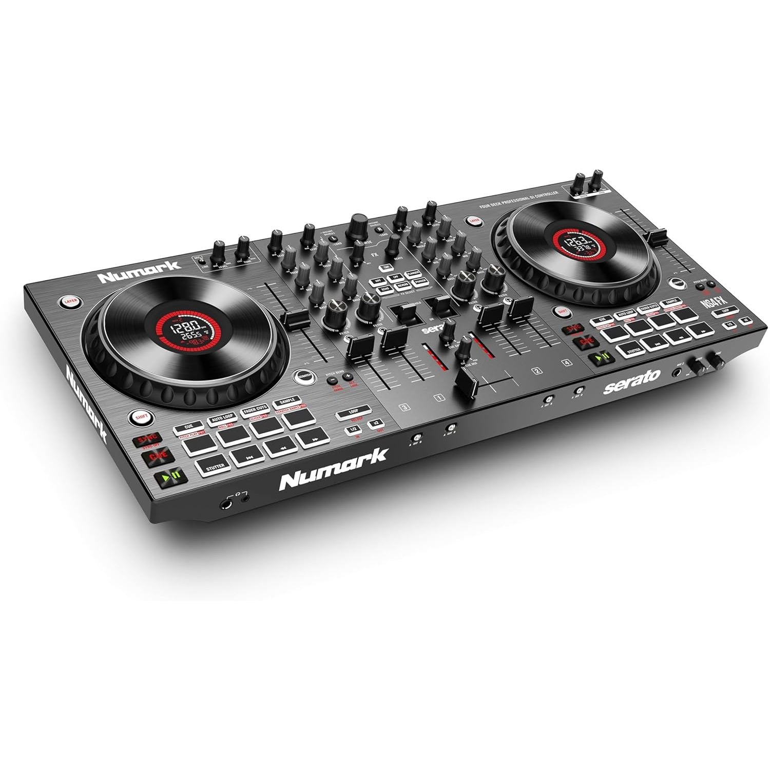 Buy Numark,Numark NS4FX Professional 4-Channel DJ Controller – High-Resolution Jog Wheel Displays, FX Paddles & Pro XLR Outputs - Gadcet UK | UK | London | Scotland | Wales| Near Me | Cheap | Pay In 3 | DJ Controllers