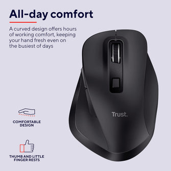 Trust Fyda Rechargeable Wireless Mouse – 800-2400 DPI, 6 Buttons, Ergonomic Design, Black