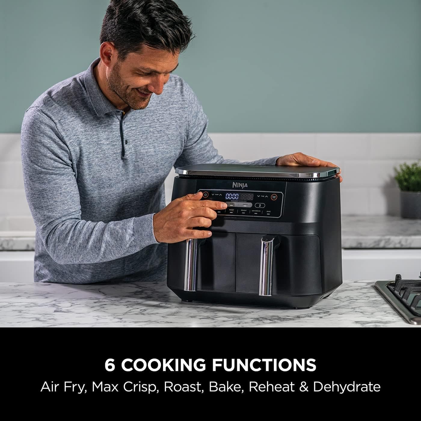Ninja Foodi Dual Zone Digital Air Fryer, 2 Drawers, 7.6L, 6-in-1 Cooks 4-6 Portions, Non-Stick, Dishwasher Safe Baskets, Black - 3