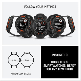 Garmin Instinct 3 Solar GPS Smartwatch – 45mm, Rugged Outdoor Design, Built-in Flashlight, Black