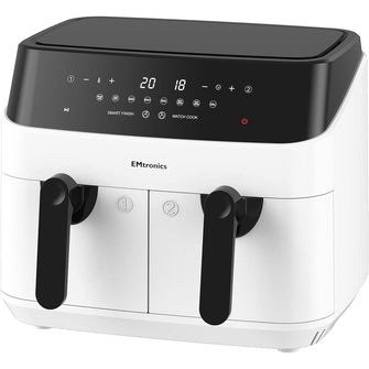Buy EMtronics,EMtronics WH Dual Air Fryer Extra Large Family Size Double XL 9 Litre - White - Gadcet UK | UK | London | Scotland | Wales| Near Me | Cheap | Pay In 3 | Kitchen & Home Appliances