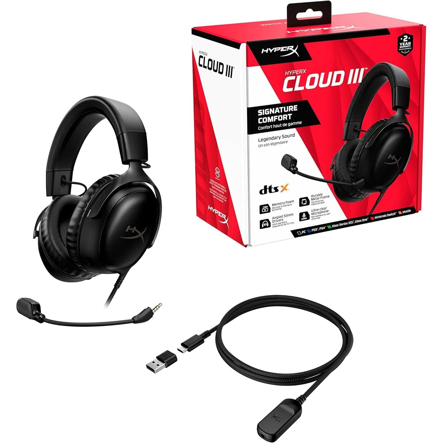 Buy Alann Trading Limited,HyperX 727A8AA Cloud III – Wired Gaming Headset, PC, PS5, Xbox Series X|S, Angled 53mm Drivers, DTS, Memory Foam, Durable Frame, Ultra-Clear 10mm Mic, USB-C, USB-A, 3.5mm, Black - Gadcet UK | UK | London | Scotland | Wales| Ireland | Near Me | Cheap | Pay In 3 | Headphones & Headsets
