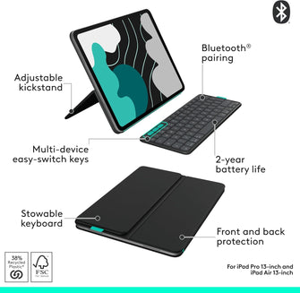 Logitech Flip Folio Keyboard Case – iPad Pro 13" (M4) & iPad Air 13" (M2/M3), Bluetooth, UK Layout, Graphite