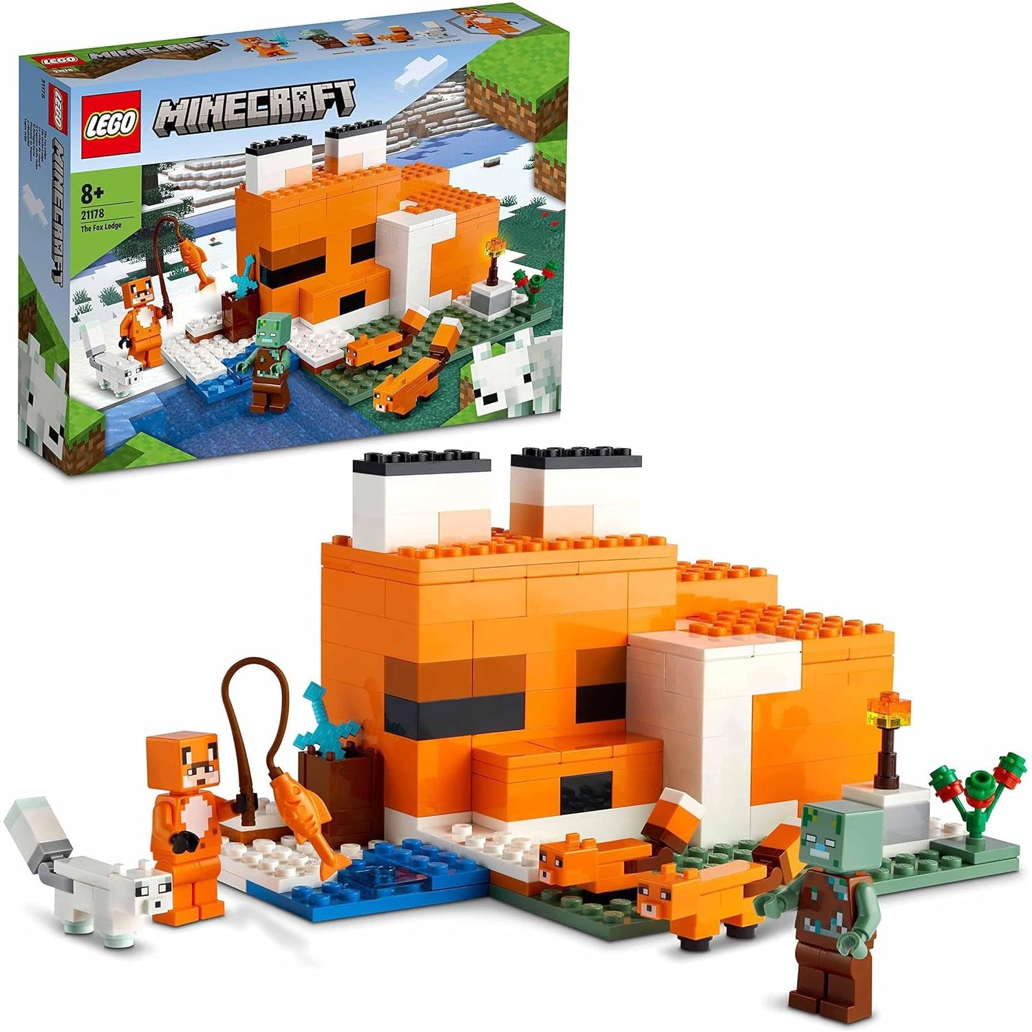 Buy Lego,LEGO Minecraft The Fox Lodge House (21178) – Animal Building Toy with Drowned Zombie Figure – Gift for Kids Aged 8+ - Gadcet UK | UK | London | Scotland | Wales| Near Me | Cheap | Pay In 3 | Games and Toys