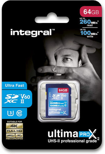 Buy Integral,Integral 64GB UHS-II SD Card V60 Up to 260MBs Read and 100MBs Write Speed 1733X SDXC Professional High Speed Memory Card - Gadcet UK | UK | London | Scotland | Wales| Near Me | Cheap | Pay In 3 | Flash Memory Cards