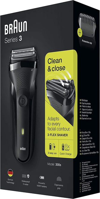 Braun,Braun Series 3 Electric Shaver For Men with 3 flexible blades, Rechargeable and Cordless, UK 2 Pin Plug, 300, Black Razor - Gadcet.com