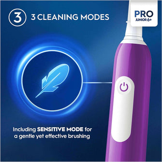 Buy Oral B,Oral-B Pro Junior Kids Electric Toothbrush, Gifts For Kids, 1 Toothbrush Head, 3 Modes With Kid-Friendly Sensitive Mode, For Ages 6+, 2 Pin UK Plug, Purple - Gadcet UK | UK | London | Scotland | Wales| Near Me | Cheap | Pay In 3 | Toothbrushes