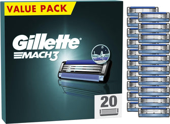 Buy Gillette,Gillette Mach3 Razor Blades Men, Pack of 20 Razor Blade Refills, Upgraded Lubrastrip for an Enhanced Glide - Gadcet UK | UK | London | Scotland | Wales| Near Me | Cheap | Pay In 3 | Shaver & Trimmer