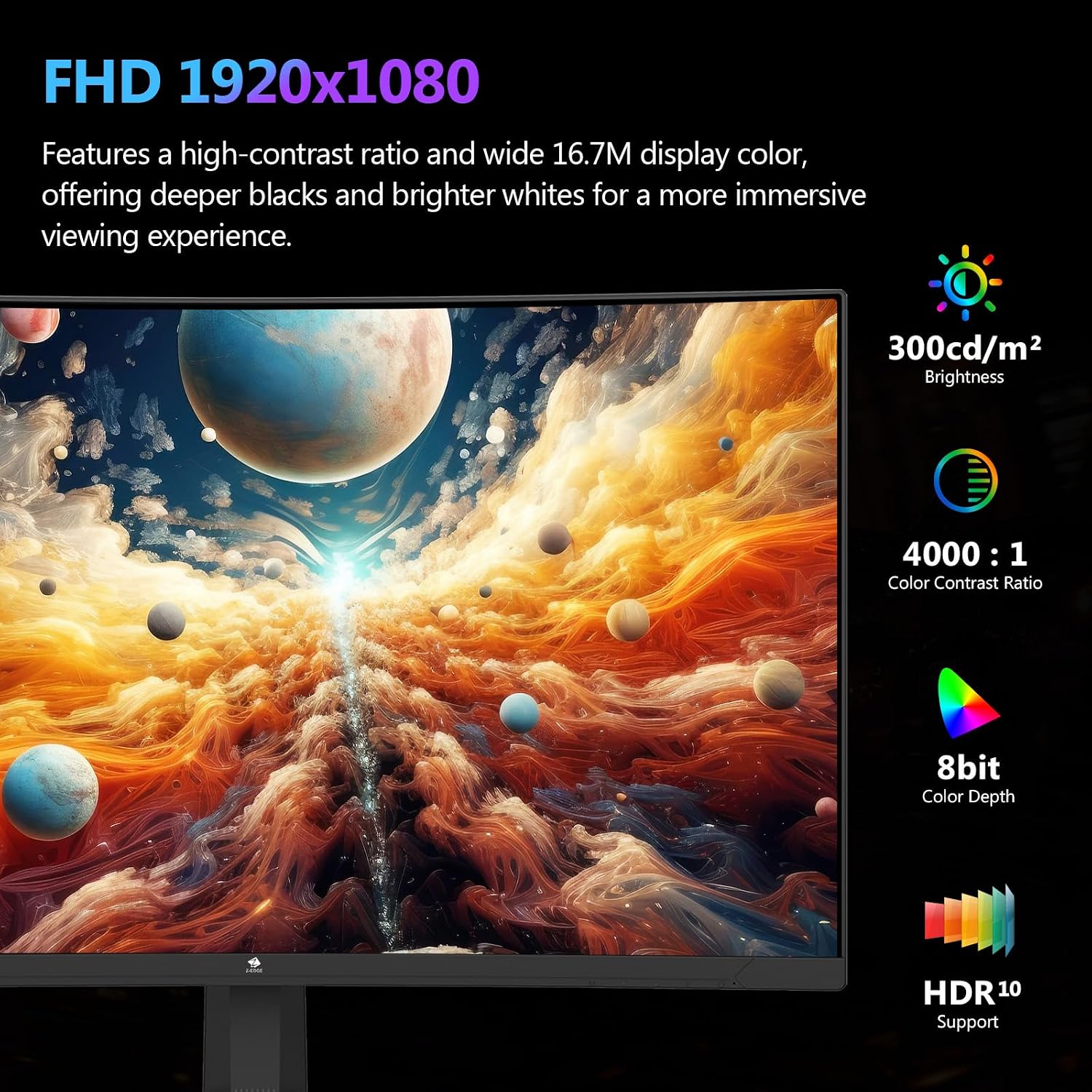 Z-Edge 27 Inch 300Hz 240Hz Curved Gaming Monitor 1ms VA 1500R HDMI DP Black