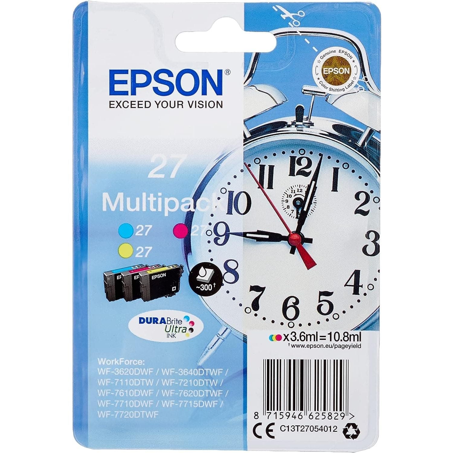 Buy Epson,Epson 27 Alarm Clock Genuine Multipack, 3-colours Ink Cartridges, DuraBrite Ultra Ink - Gadcet UK | UK | London | Scotland | Wales| Near Me | Cheap | Pay In 3 | Toner & Inkjet Cartridges