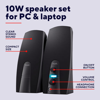 Buy Trust,Trust Almo 2.0 PC Speaker Set – 10W Peak Power, USB Powered, 3.5mm Audio Connection, Clear Sound for PC, Laptop & Mac – Black - Gadcet UK | UK | London | Scotland | Wales| Near Me | Cheap | Pay In 3 | Speaker