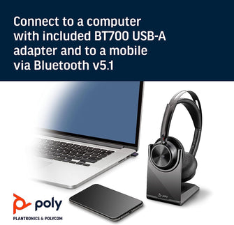 Buy Poly,Poly - Voyager Focus 2 UC Bluetooth Headset + Charging Cradle (Plantronics) - Stereo headset with boom microphone, USB-A for PC/Mac - Active Noise Canceling - Works with Teams - Gadcet.com | UK | London | Scotland | Wales| Ireland | Near Me | Cheap | Pay In 3 | Headphones & Headsets