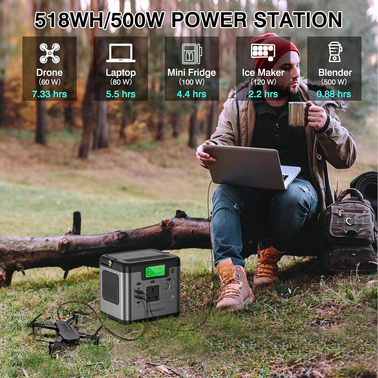 Buy SWAREY,SWAREY S500 Portable Power Station – 518Wh / 500W (1000W Surge) - Gadcet UK | UK | London | Scotland | Wales| Near Me | Cheap | Pay In 3 | Power Stations