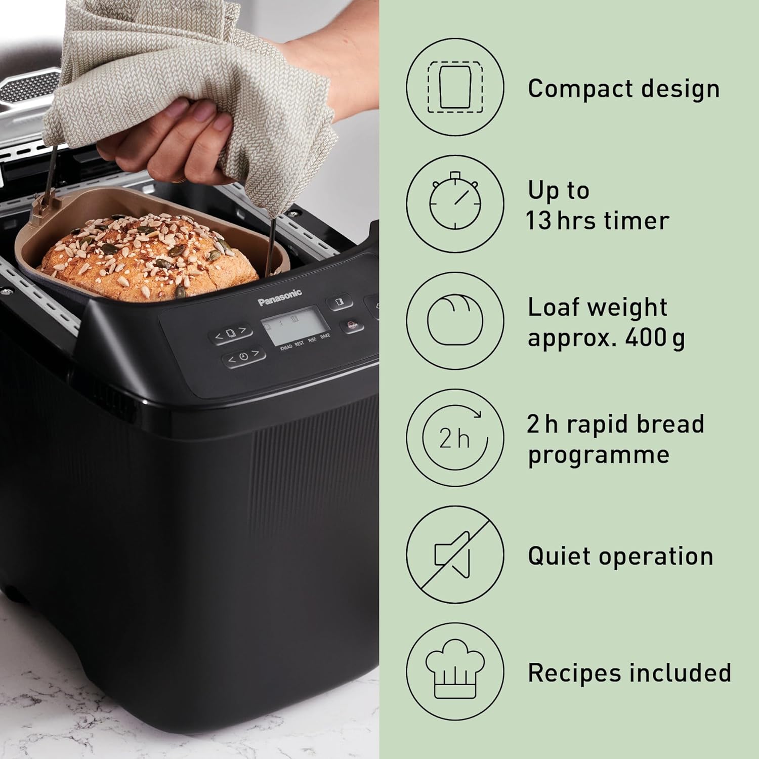 Buy Panasonic,Panasonic SD-PN100 Automatic Mini Bread Maker – Compact Design, 18 Programmes, Gluten-Free Options, Black - Gadcet UK | UK | London | Scotland | Wales| Near Me | Cheap | Pay In 3 | Breadmakers