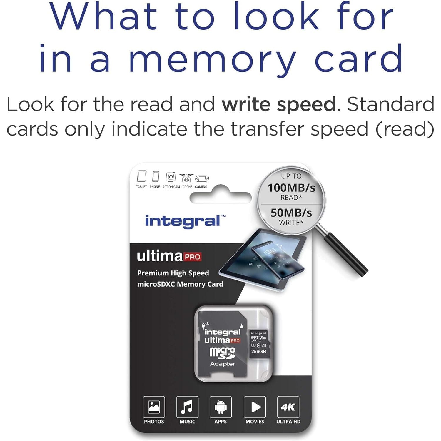 Buy Integral,Integral 256GB Micro SD Card 4K Video Premium High Speed Memory Card SDXC Up to 100MB s Read and 50MB s Write speed V30 C10 U3 UHS-I A1 - Gadcet UK | UK | London | Scotland | Wales| Near Me | Cheap | Pay In 3 | Flash Memory Cards