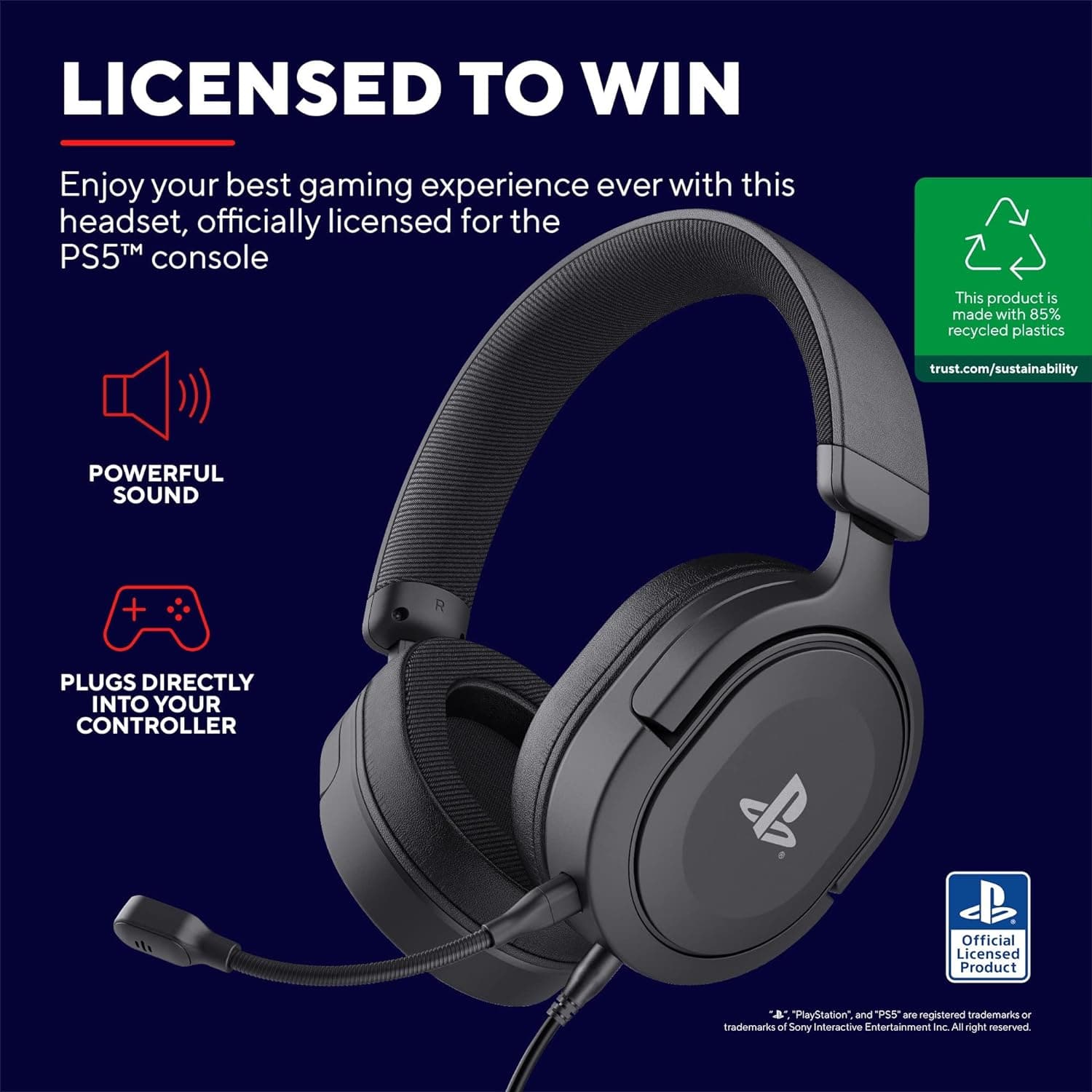 Buy Trust Gaming,Trust Gaming GXT 498 Forta [Officially Licensed for PlayStation 5] Sustainable Gaming Headset for PS5 / PS4, 1.2m Cable, 50mm Drivers, Detachable Microphone, Wired Over-Ear Headphones - Black - Gadcet UK | UK | London | Scotland | Wales| Ireland | Near Me | Cheap | Pay In 3 | Headphones & Headsets