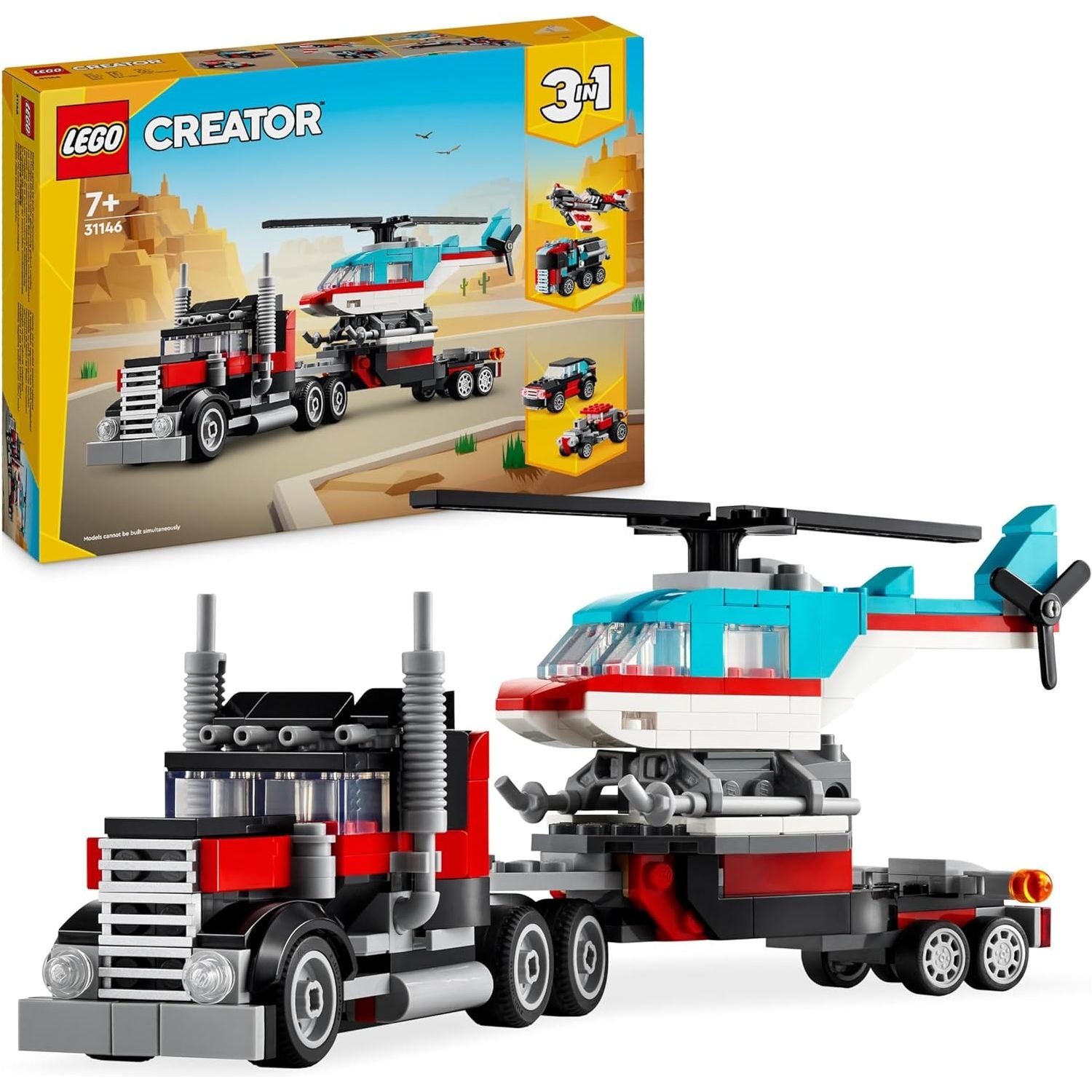 Buy LEGO,LEGO Creator 3in1 Flatbed Truck with Helicopter – Set 31146 – Build Propeller Plane, Fuel Lorry, Hot Rod & SUV - Gadcet UK | UK | London | Scotland | Wales| Near Me | Cheap | Pay In 3 | Building Toys