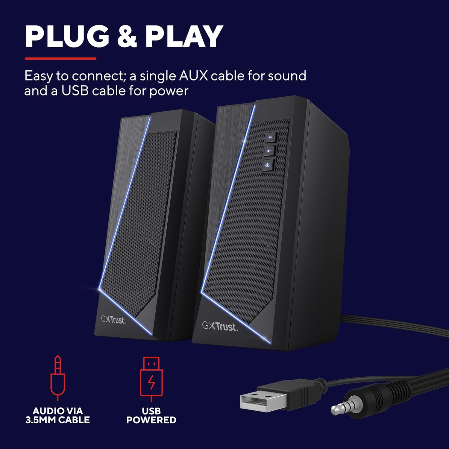 Buy RGB,Trust Gaming GXT 609 Zoxa 2.0 PC Speakers, 12W, RGB Lighting, USB Powered, 3.5mm AUX, Volume Control, Stereo Speakers for Desktop & Laptop - Black - Gadcet UK | UK | London | Scotland | Wales| Near Me | Cheap | Pay In 3 | Speakers