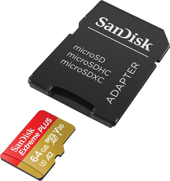 Buy Sandisk,SanDisk Extreme PLUS 64 GB microSDXC Memory Card + SD Adapter with A2 App Performance up to 170 MB/s, Class 10, U3, V30 - Gadcet UK | UK | London | Scotland | Wales| Near Me | Cheap | Pay In 3 | Flash Memory Cards