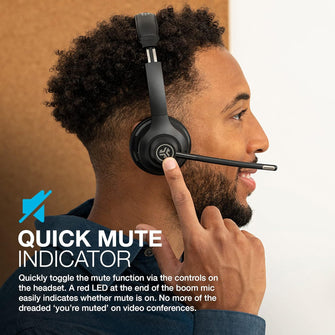 JLab Go Work Wireless Headset with Microphone – 45H Battery, Multipoint Bluetooth, On-Ear, Wired/Wireless