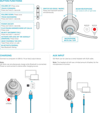 JLab Go Work Wireless Headset with Microphone – 45H Battery, Multipoint Bluetooth, On-Ear, Wired/Wireless