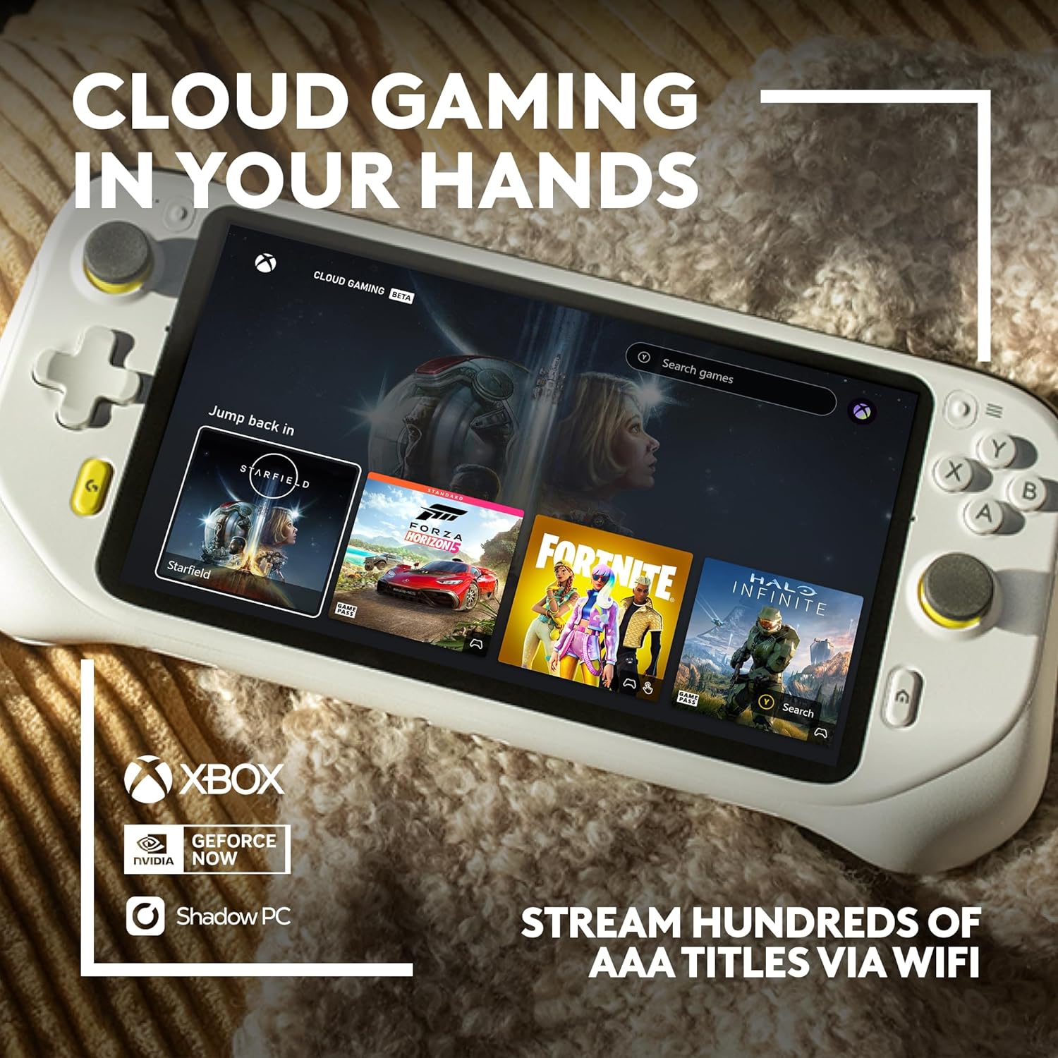 Buy Logitech,Logitech G Cloud Gaming Handheld - 7" 1080P Touchscreen, Lightweight, Long Battery Life, Xbox Cloud Gaming, NVIDIA GeForce NOW, Google Play - UK Plug, White - Gadcet UK | UK | London | Scotland | Wales| Near Me | Cheap | Pay In 3 | Video Game Consoles