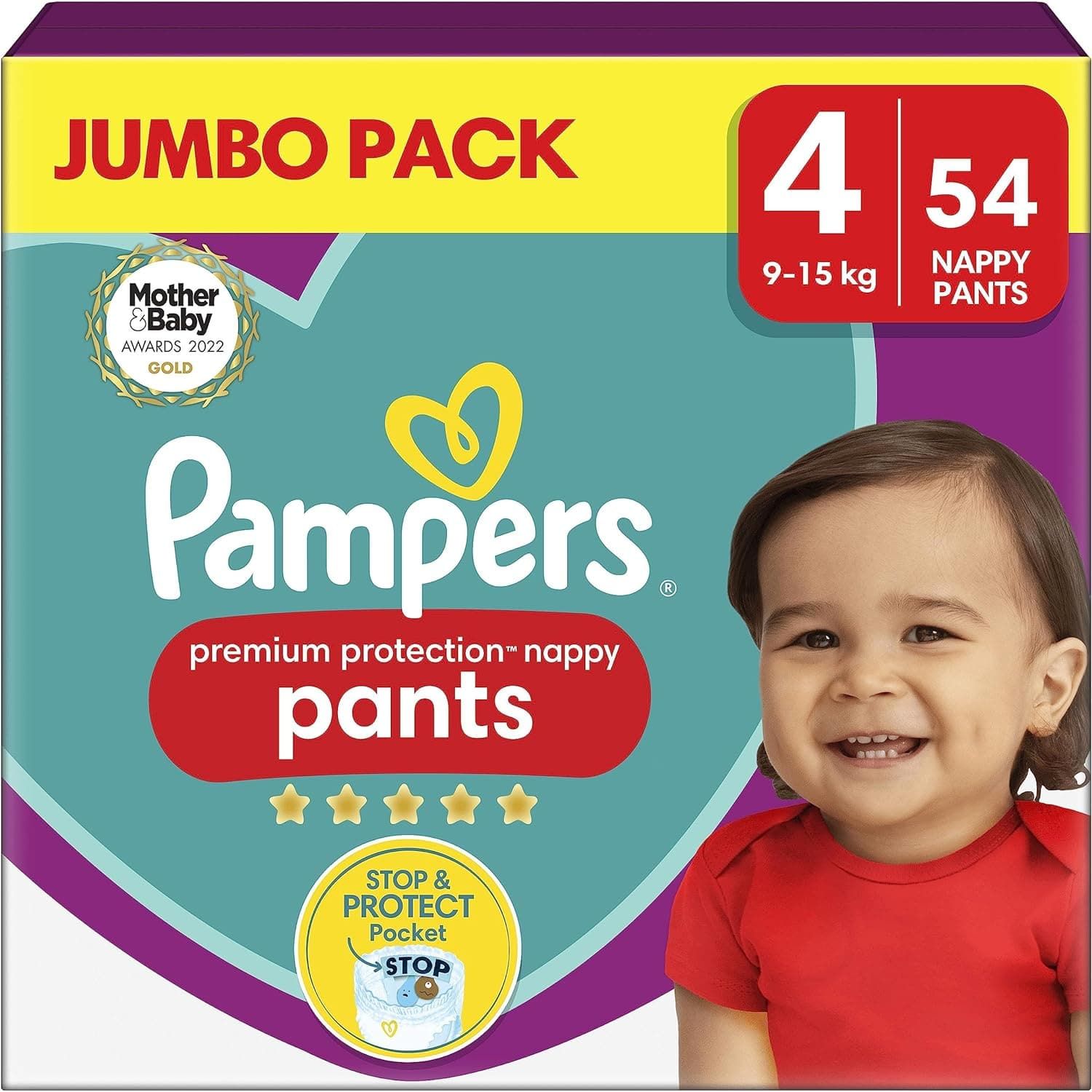 Buy Pampers,Pampers Premium Protection Nappy Pants Size 4, 54 Nappies, 9kg - 15kg, Jumbo+ Pack, Pampers Comfort & Protection In Easy-on Pants - Gadcet UK | UK | London | Scotland | Wales| Ireland | Near Me | Cheap | Pay In 3 | Health & Beauty