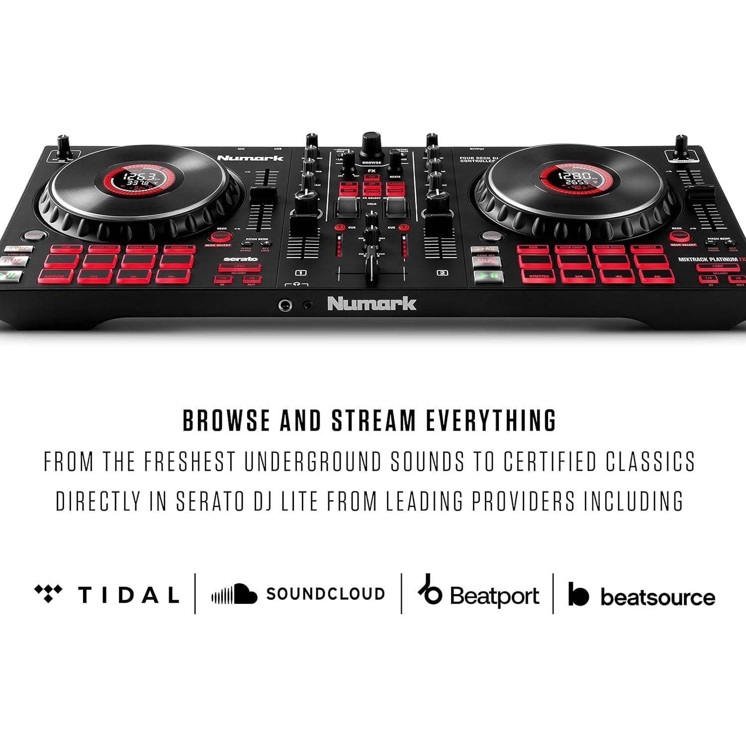 Buy Numark,Numark Mixtrack Platinum FX - 4-Deck DJ Controller with Mixer, Audio Interface, Jog Wheel Displays, and FX Paddles - Gadcet UK | UK | London | Scotland | Wales| Near Me | Cheap | Pay In 3 | DJ & VJ Equipment