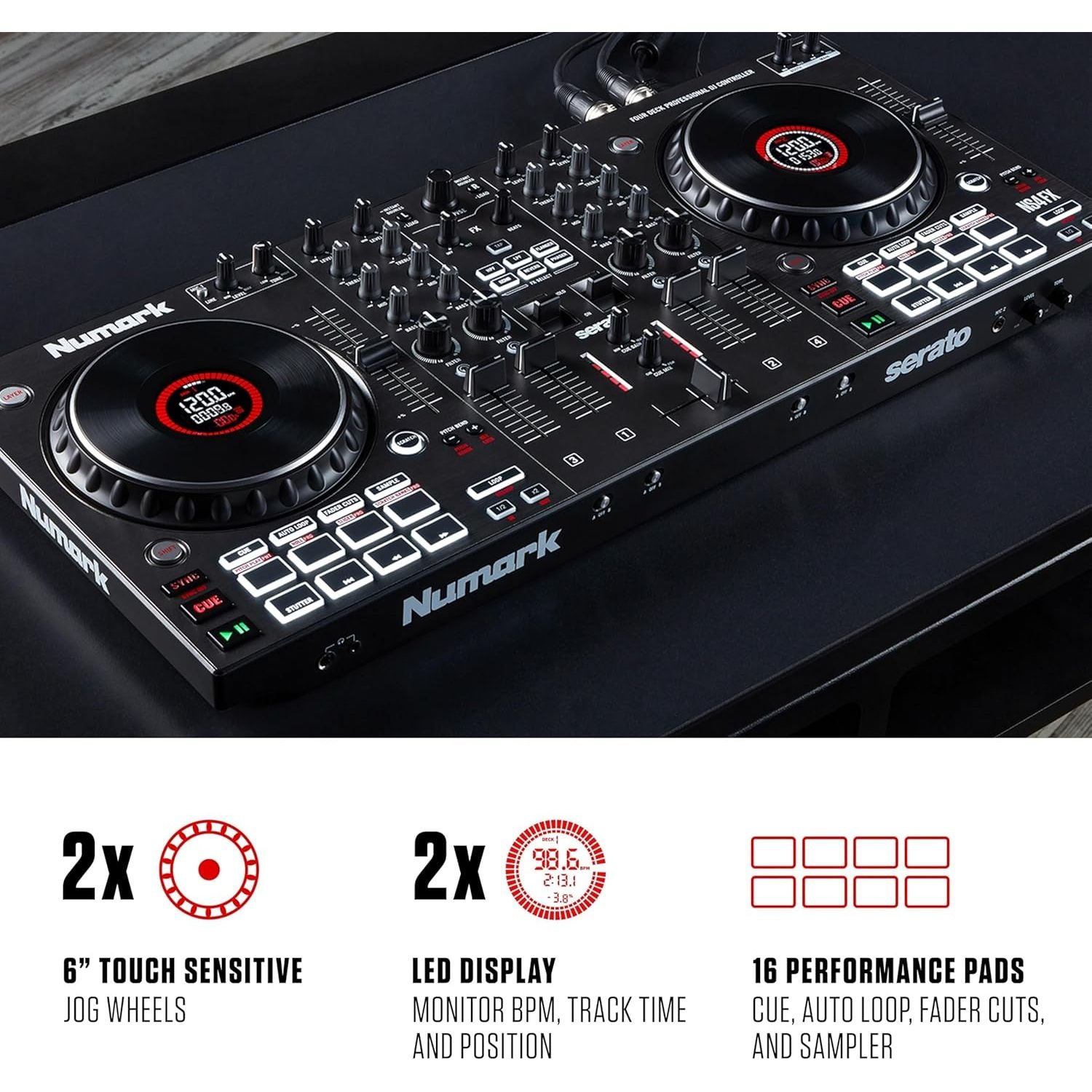 Buy Numark,Numark NS4FX Professional 4-Channel DJ Controller – High-Resolution Jog Wheel Displays, FX Paddles & Pro XLR Outputs - Gadcet UK | UK | London | Scotland | Wales| Near Me | Cheap | Pay In 3 | DJ Controllers