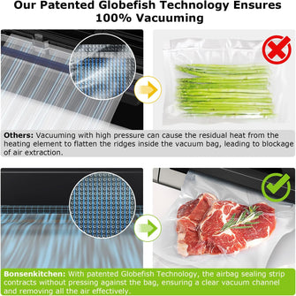 Bonsenkitchen VS4100 Vacuum Sealer Machine – Powerful Globefish Technology, Built-In Cutter & Bag Storage, Low Noise