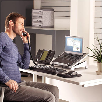 Buy FELLOWES,Fellowes Office Suites Laptop Stand - 6-Height Adjustable Portable Riser for 17" Laptops, 5KG Capacity, Black/Silver - Gadcet UK | UK | London | Scotland | Wales| Near Me | Cheap | Pay In 3 | Portable monitor