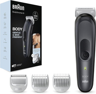 Braun Body Groomer 3 BG3350 - Manscaping Tool with SkinShield Technology, Sensitive Comb, Wet & Dry, 100% Waterproof, UK 2 Pin Plug - Black/Grey