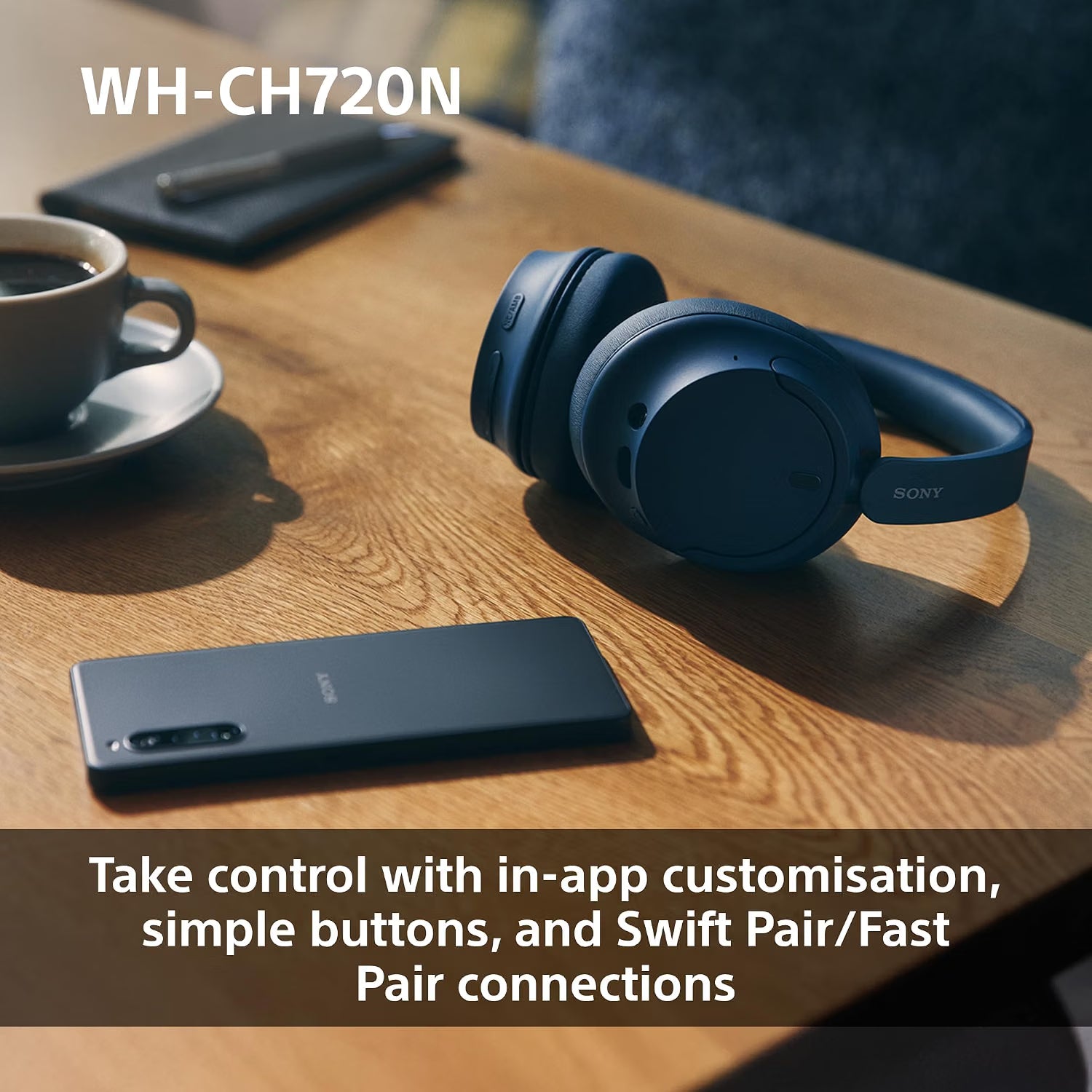 Sony WH-CH720N Wireless Bluetooth Noise Cancelling Over-Ear Headphones, Ambient Sound Mode, Lightweight Design, up to 50 hr battery life, iOS & Android - Blue