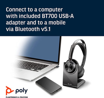 Buy Poly,Poly - Voyager Focus 2 UC Bluetooth Headset + Charging Cradle (Plantronics) - Stereo headset with boom microphone, USB-A for PC/Mac - Active Noise Canceling - Works with Teams - Gadcet.com | UK | London | Scotland | Wales| Ireland | Near Me | Cheap | Pay In 3 | Headphones & Headsets