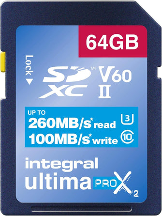 Buy Integral,Integral 64GB UHS-II SD Card V60 Up to 260MBs Read and 100MBs Write Speed 1733X SDXC Professional High Speed Memory Card - Gadcet UK | UK | London | Scotland | Wales| Near Me | Cheap | Pay In 3 | Flash Memory Cards