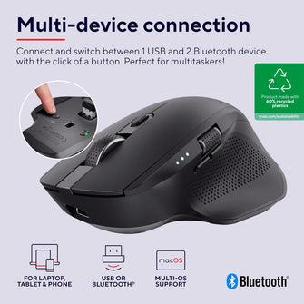 Buy Trust Gaming,Trust Ozaa+ Multi-Device Wireless Mouse – Bluetooth & 2.4GHz, Silent, Programmable, Rechargeable, 60% Recycled Plastic, Side Scroll Wheel – Black - Gadcet UK | UK | London | Scotland | Wales| Near Me | Cheap | Pay In 3 | Keyboard & Mouse
