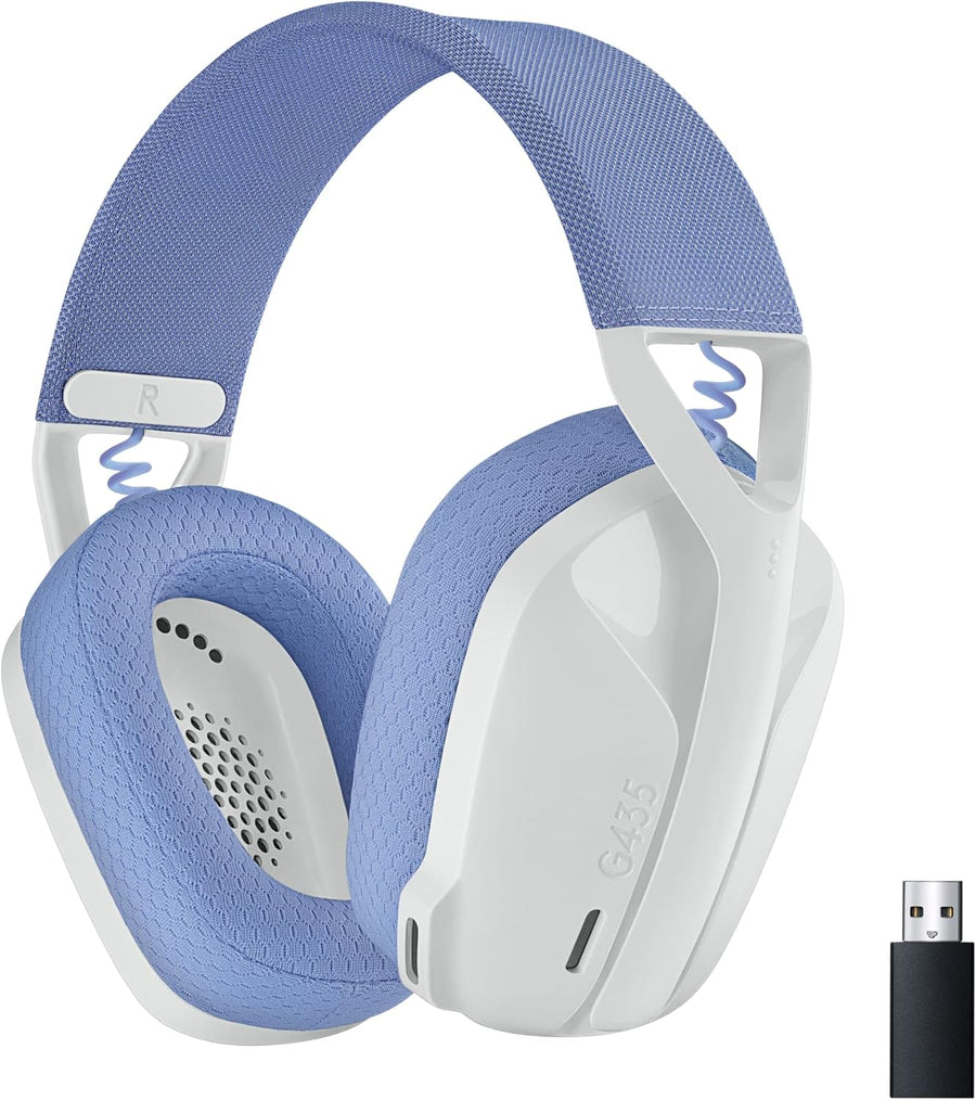 Logitech G435 LIGHTSPEED Bluetooth Wireless Gaming Headset Ultra Lightweight 165g over ear headphones built in mics 18h battery compatible with Dolby Atmos PC PS4 PS5 Mobile White Gadcet UK