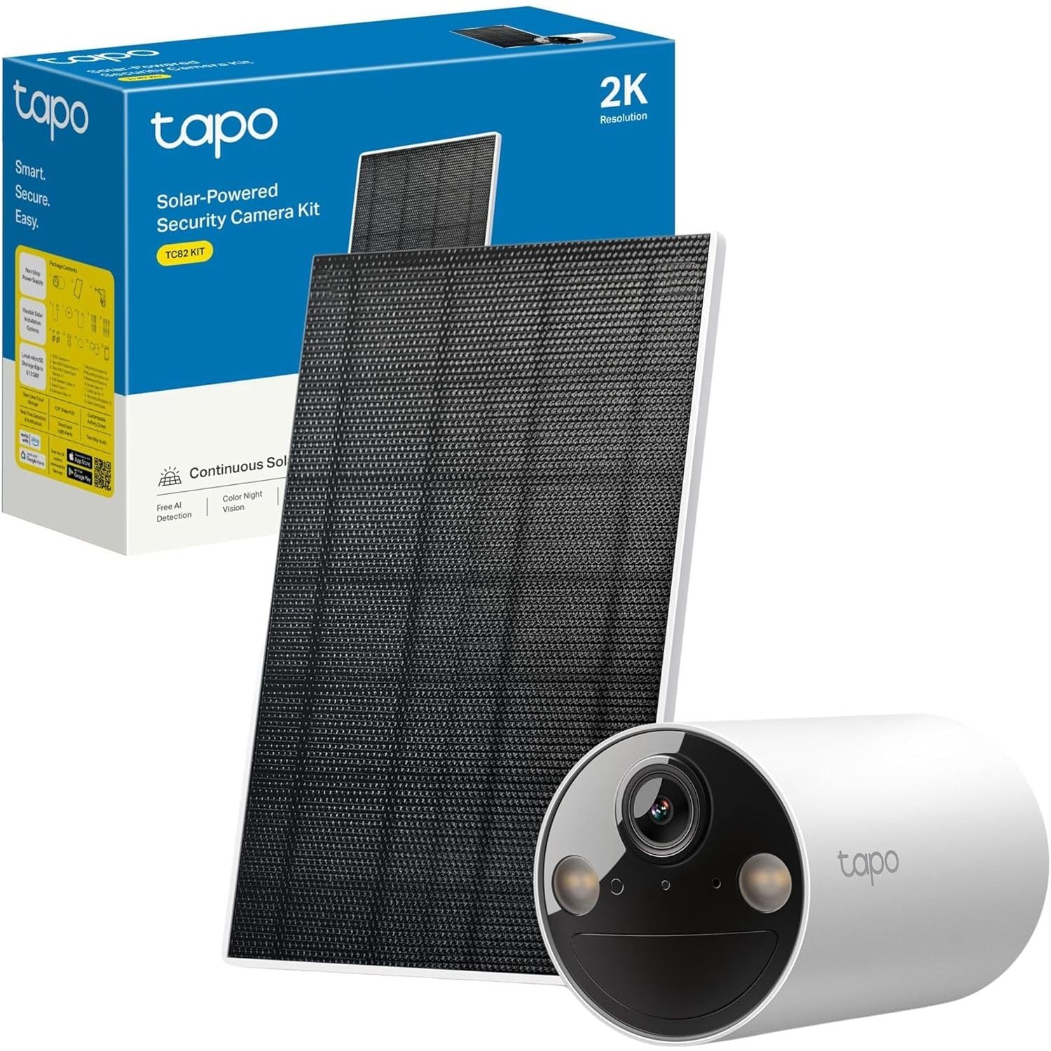 Buy Tapo,Tapo 2K Solar Security Camera Kit - Rechargeable Battery, Solar Panel, AI Detection, Colour Night Vision, Indoor/Outdoor, Alexa & Google Compatible (TC82 KIT) - Gadcet UK | UK | London | Scotland | Wales| Near Me | Cheap | Pay In 3 | Surveillance Cameras