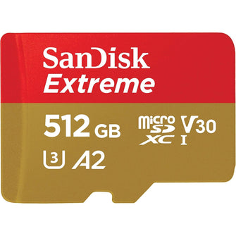 SanDisk Extreme 512GB microSDXC Card – UHS-I, 190MB/s Read, 130MB/s Write, 4K Video, Red/Gold (SDSQXAV-512G-GN6MN)