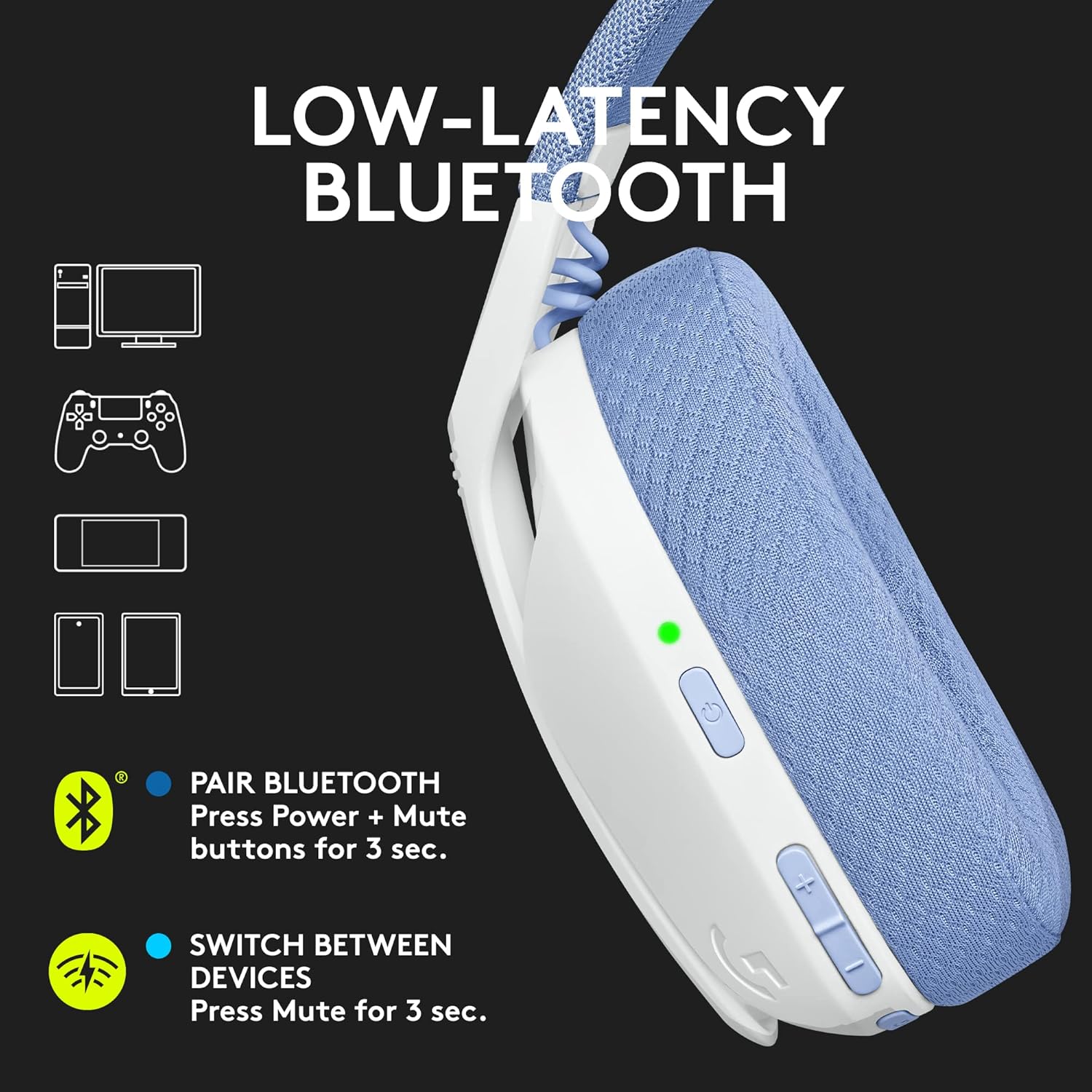 Buy Logitech,Logitech G435 LIGHTSPEED & Bluetooth Wireless Gaming Headset - Ultra Lightweight 165g over-ear headphones, built-in mics, 18h battery, compatible with Dolby Atmos, PC, PS4, PS5, Mobile - White - Gadcet UK | UK | London | Scotland | Wales| Near Me | Cheap | Pay In 3 | Headphones & Headsets