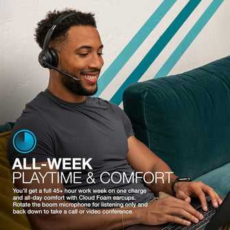 JLab Go Work Wireless Headset with Microphone – 45H Battery, Multipoint Bluetooth, On-Ear, Wired/Wireless